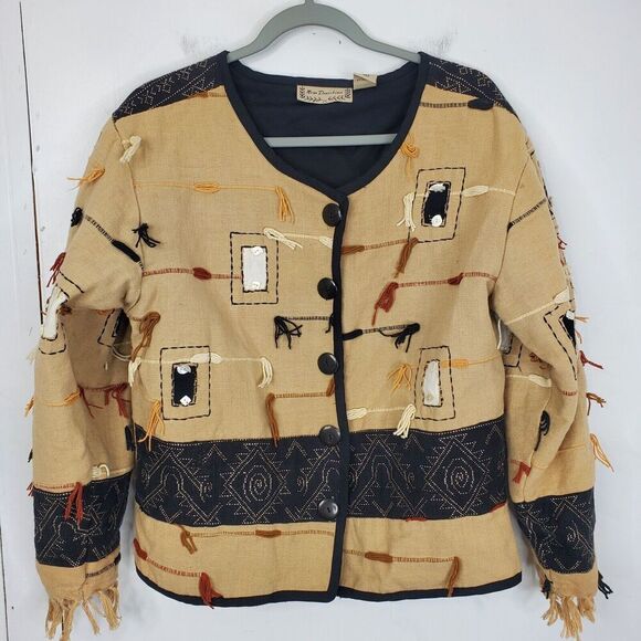 Vintage New Directions Jacket Patchwork Fringe Granny Cabincore Unique Womens S - Picture 1 of 11